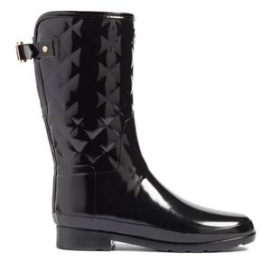 Hunter High Gloss Quilted Short Rain Boot Black 7